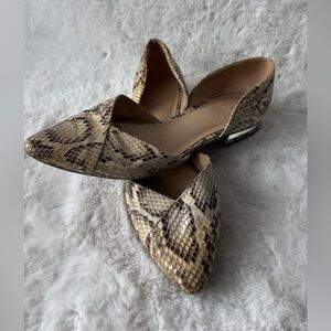 Franco Sarto Snake-Print D'Orsay Flats in Beige and Brown